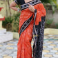 Orange with black border pasapali cotton saree