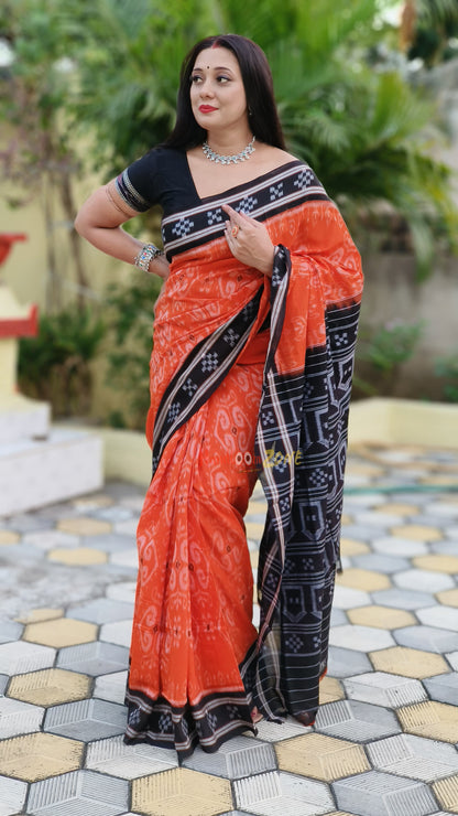Orange with black border pasapali cotton saree
