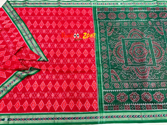 Red with green body pasapali khandua cotton saree