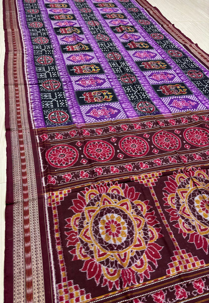 Double ikat flowers with Meroon border Sambalpuri cotton saree
