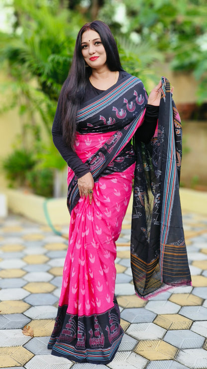 Pink scot Boat cotton saree