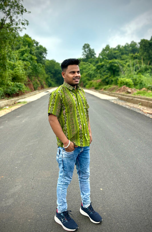 Green Flower Ikat (Mens' Half Shirt)