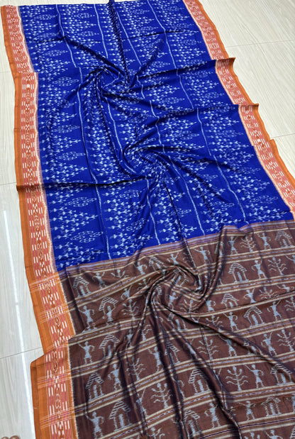 Blue with brown tribal cotton saree