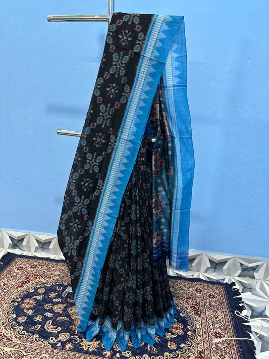 Black flowers cotton saree