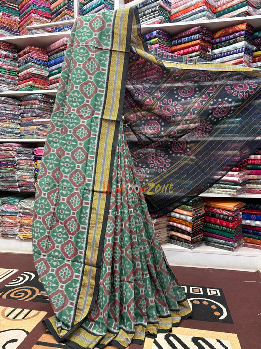 Exclusive olive with black khandua cotton saree