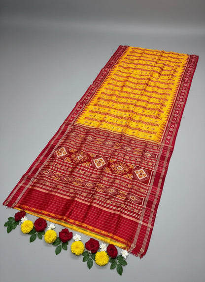 Yellow with red Khandua pata saree