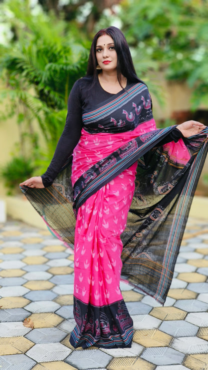 Pink scot Boat cotton saree