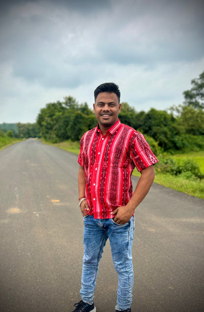 Red flowers half shirt