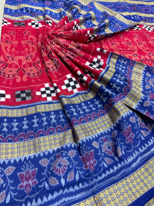 Fish border contemporary sambalpuri cotton saree