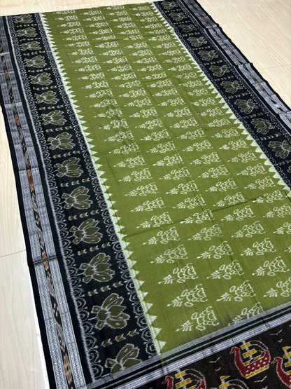 Mehendi with black boat anchal cotton saree