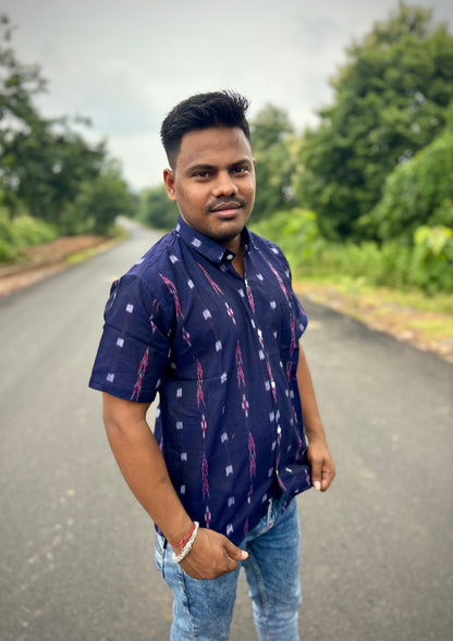 Blue tira Ikat (Mens' Half Shirt)