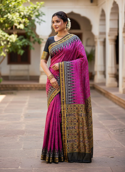 Rani with black Khandua pata saree