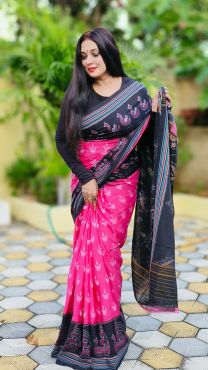 Pink scot Boat cotton saree