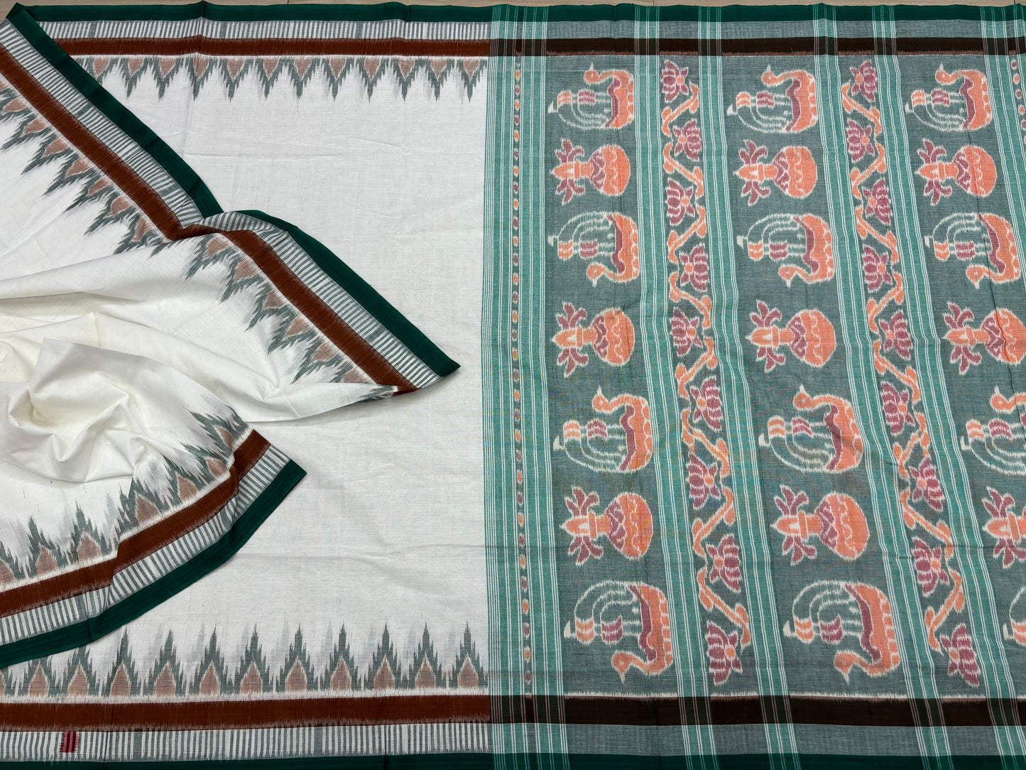 Contemporary triple border khandua cotton saree