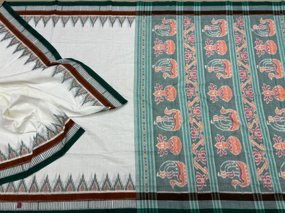 Contemporary triple border khandua cotton saree