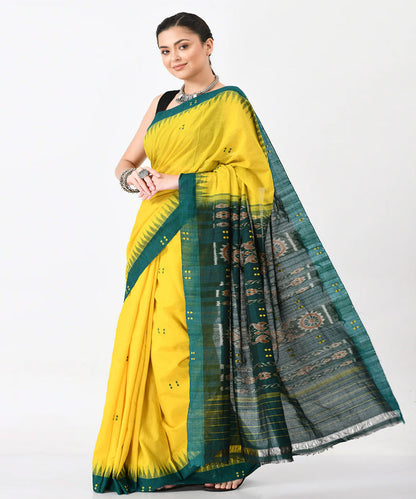 Yellow green border buti khandua cotton saree