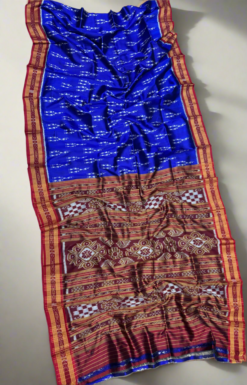 Blue with meroon tribal khandua silk saree