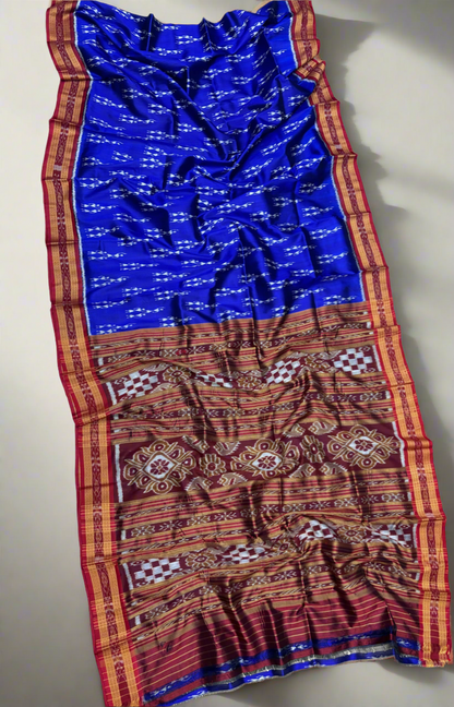 Blue with meroon tribal khandua silk saree