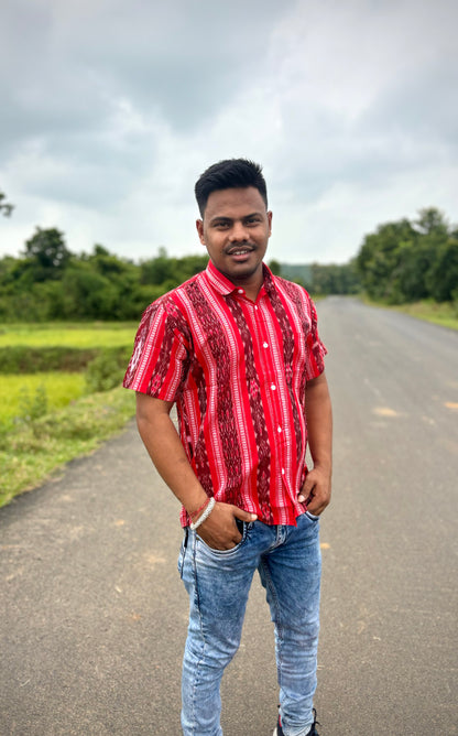 Red flowers half shirt