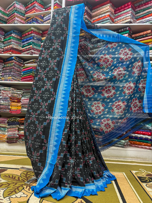 Contemporary black khandua cotton saree