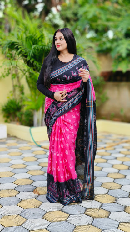 Pink scot Boat cotton saree