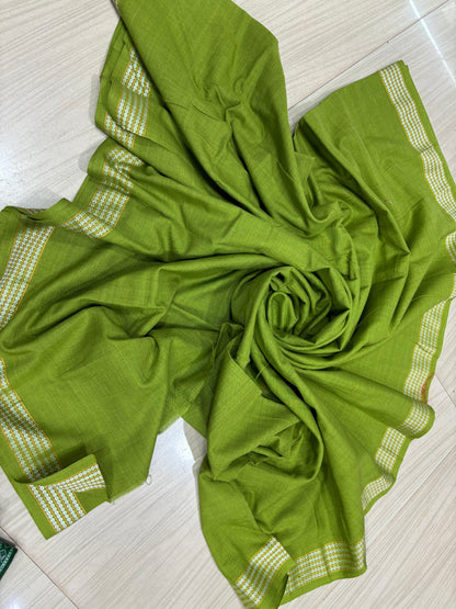 SAMBALPURI COTTON BLOUSE PIECE , MEHENDI COLOUR, (1 MTR.)