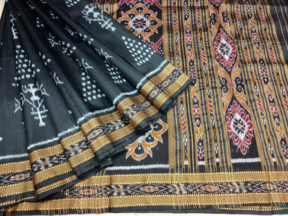 BLACK TRAIBAL CHITA KHANDUA SILK SAREE