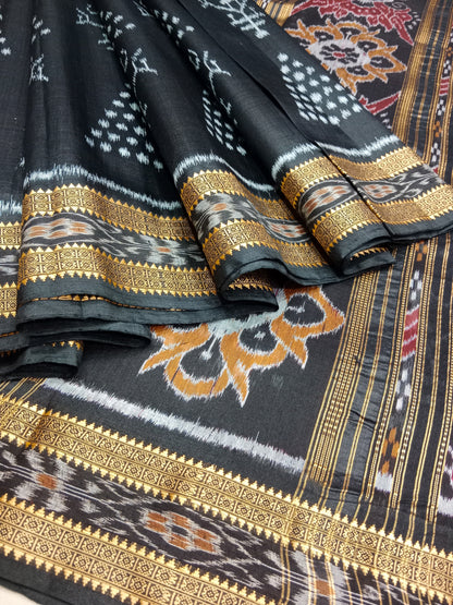 BLACK TRAIBAL CHITA KHANDUA SILK SAREE