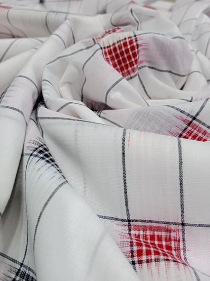 White Box Motif Double Ikat Cotton Fabric