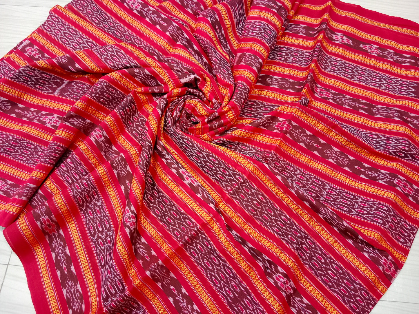 Red tree ikat fabric