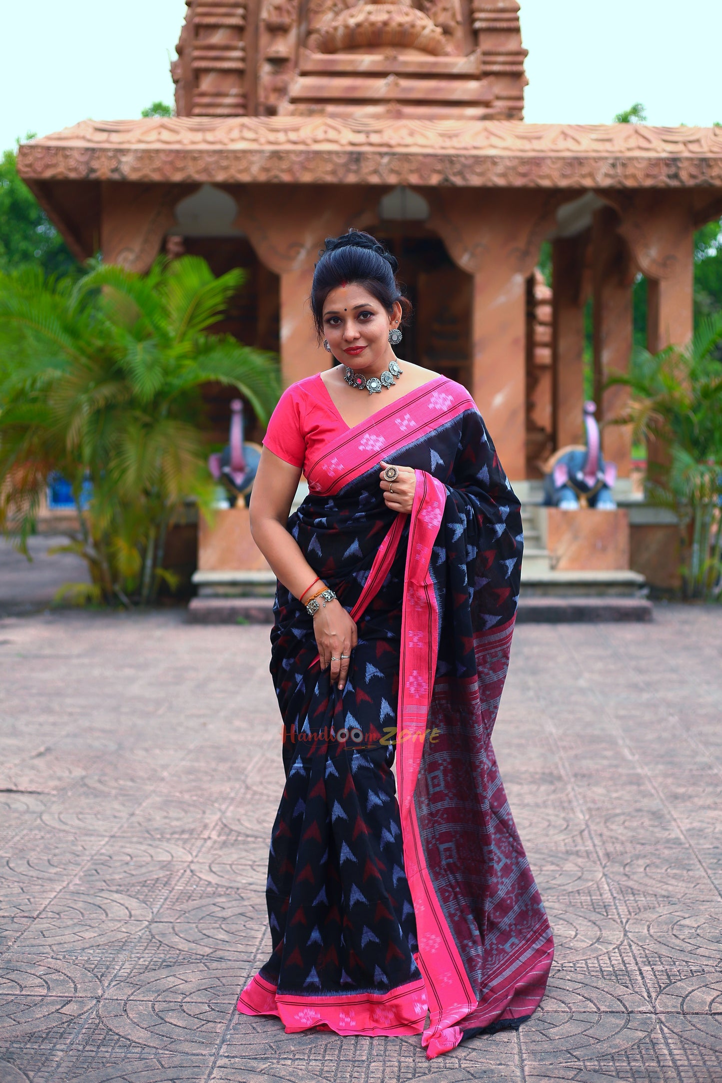 Contemporary Black with pink cotton saree