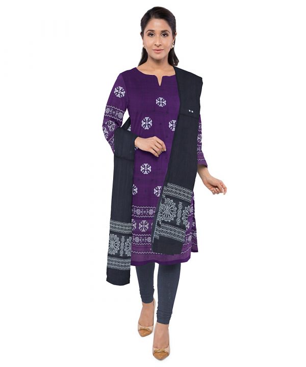 Electric Indigo Nuapatna Bomkai cotton Dress material Handloomzone