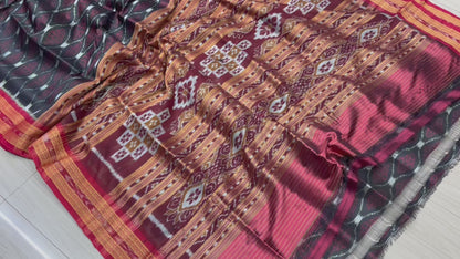 Black with red flowers khandua silk saree