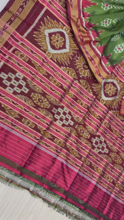 Mehendi green with red khandua silk saree