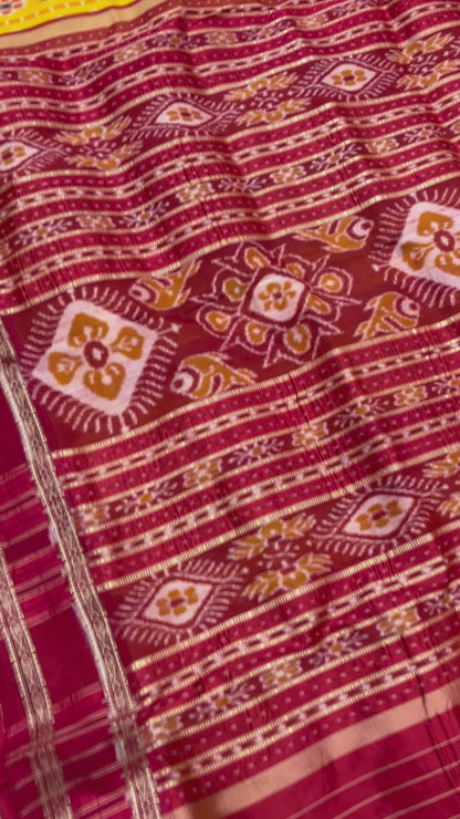 Yellow with red Khandua pata saree
