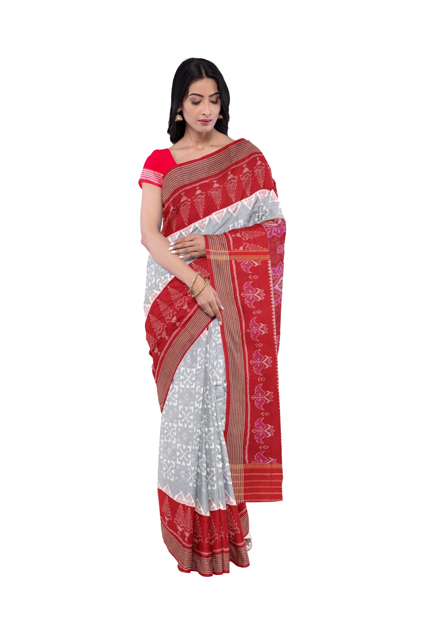RED WITH LITE BLUE SPECIAL COTTON SAREE