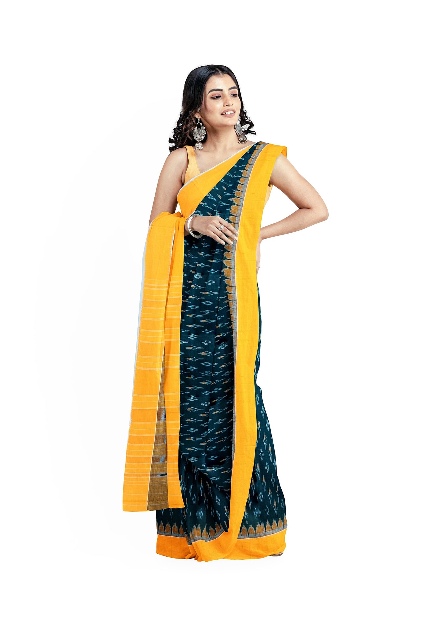 YELLOW WITH BUTTLE GREEN COTTON SAREE