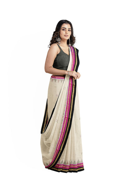 OFF WHITE DOUBLE BORDER WITH BUTI COTTON SAREE