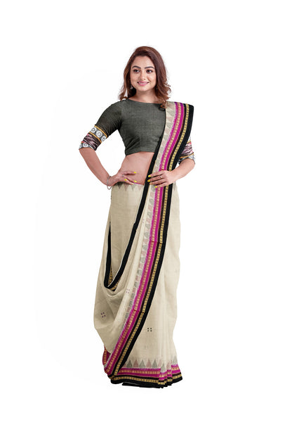 OFF WHITE DOUBLE BORDER WITH BUTI COTTON SAREE