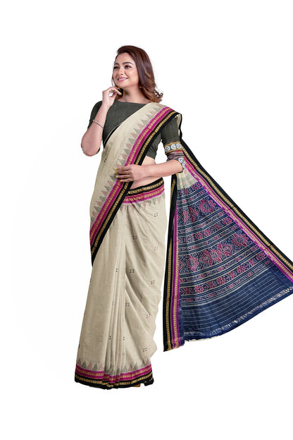 OFF WHITE DOUBLE BORDER WITH BUTI COTTON SAREE
