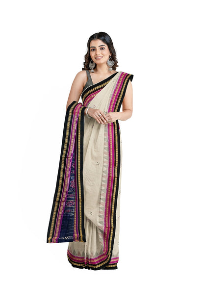 OFF WHITE DOUBLE BORDER WITH BUTI COTTON SAREE