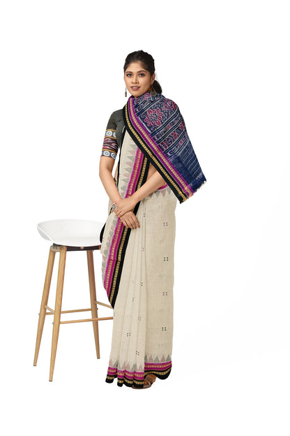 OFF WHITE DOUBLE BORDER WITH BUTI COTTON SAREE
